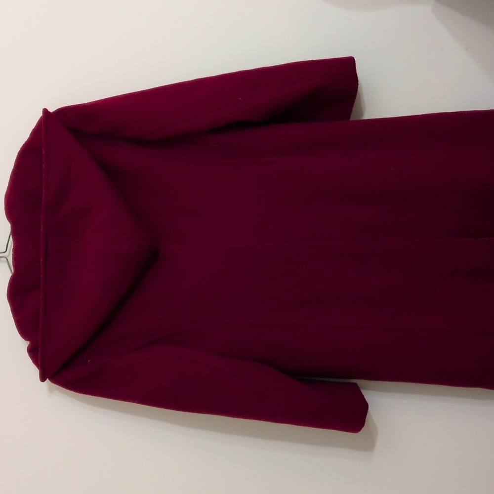 Jones of NY Red Hooded Wool Midi Coat 2 Pockets Fully Lined Size M - Picture 3 of 8
